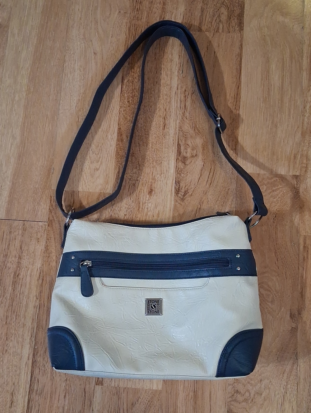 Stone & Co. Cream and Navy Faux Leather Crossbody